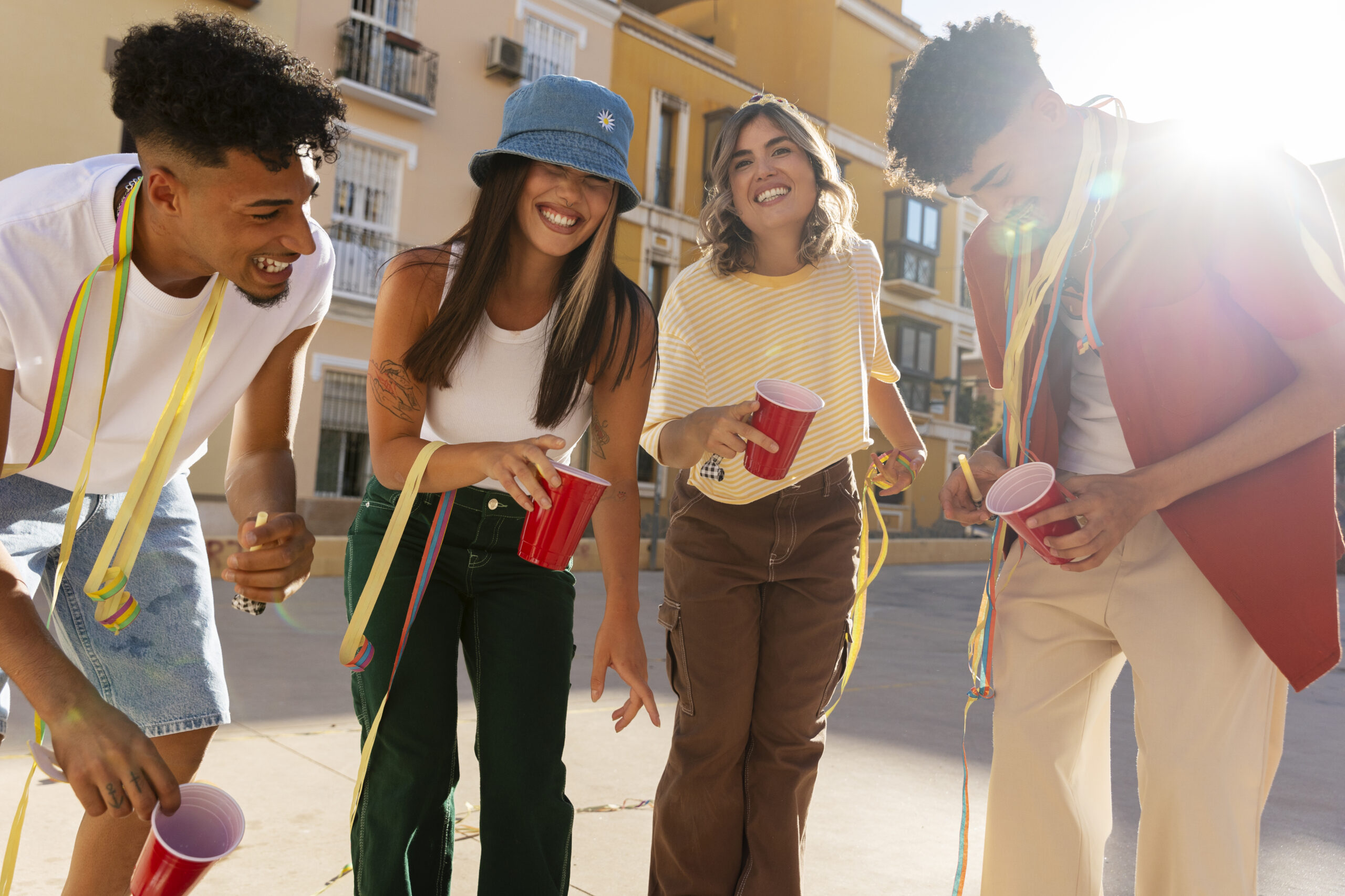 young adults having block party